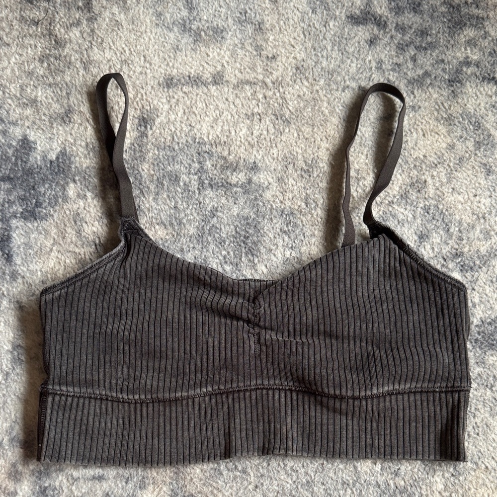 aerie Ribbed Bralette in Charcoal Gray